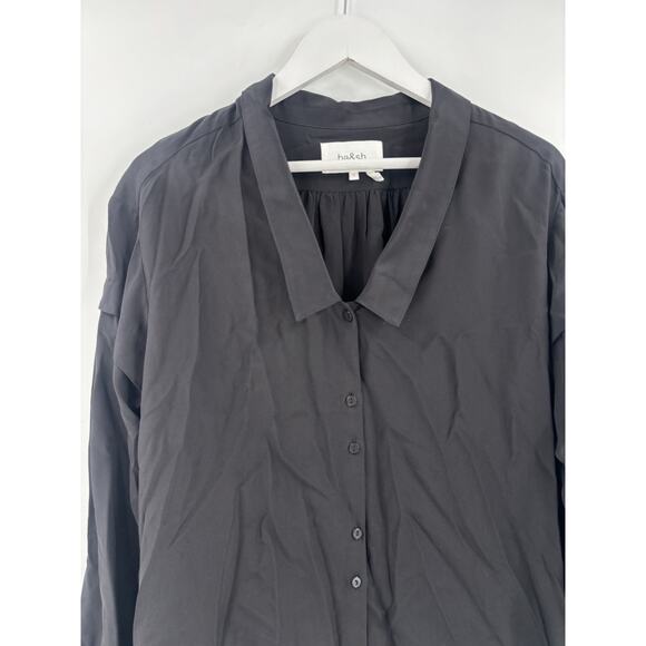 Ba&sh Button Up Shirt Womens Small Black Long Sleeves 100% Silk Collared V Neck - Picture 3 of 16